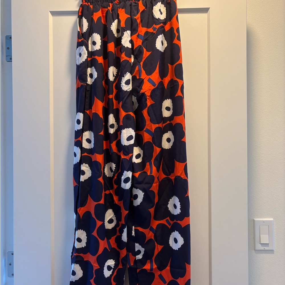Marimekko Vintage Floral Print Pants – Navy/Red/White – Size M
